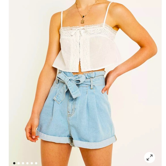 BDG Paper bag tie Denim high Mom shorts - Picture 1 of 6